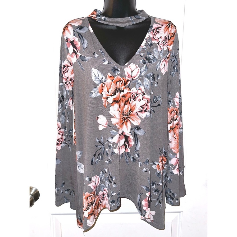 Papermoon grey floral print tunic blouse